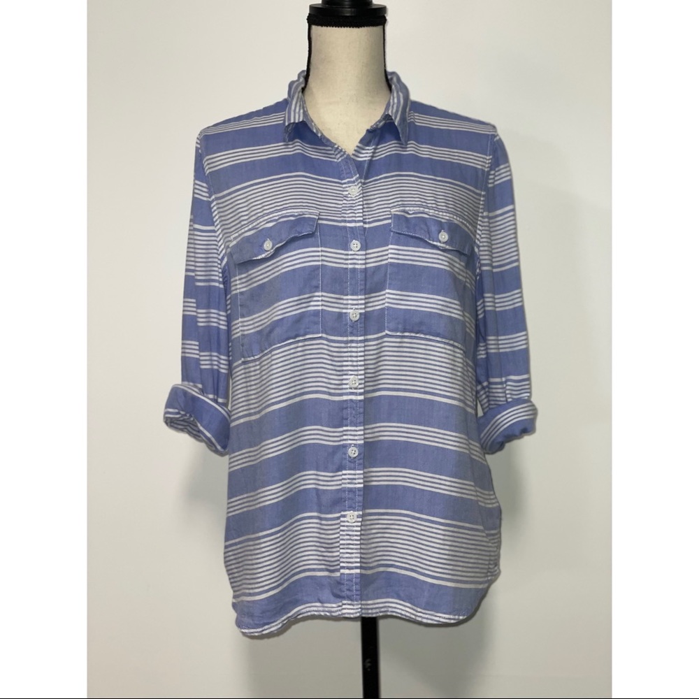 Beachlunchlounge Striped Button Down Top Blue & White Size S
